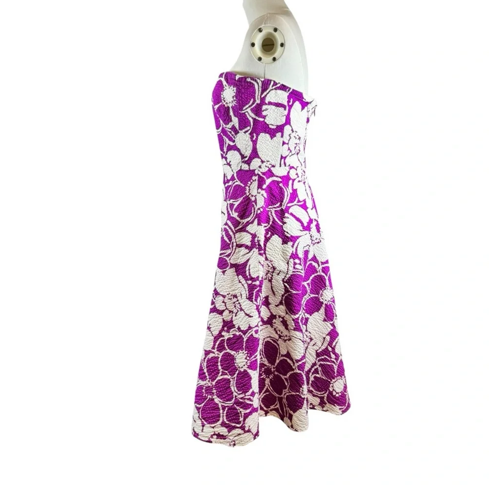 J.Crew Strapless Floral Matelassé Fit & Flare Dress - Purple & White Size 6 - Picture 5 of 10